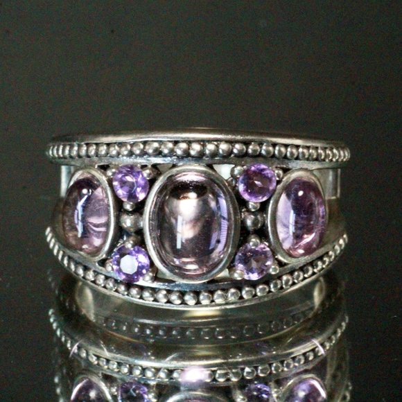 Sterling Silver Amethyst Cabochon Textured Lovely QVC Ring - Picture 1 of 8